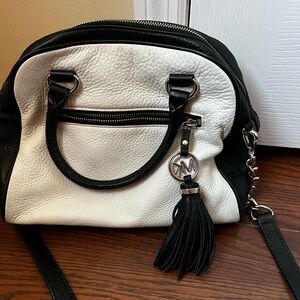 MICHAEL Michael Kors Black and White Satchel with Tassel Charm